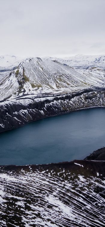 Iceland, mountains, lake, snow Wallpaper 1242x2688