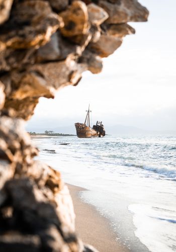 ship, sea, rocks, shore Wallpaper 1668x2388