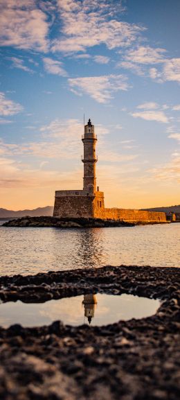 Обои 720x1600 маяк, море, Ханья, Греция
