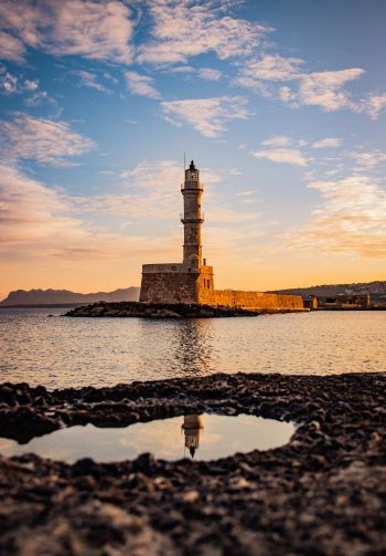 lighthouse, sea, Chania, Greece Wallpaper 1640x2360
