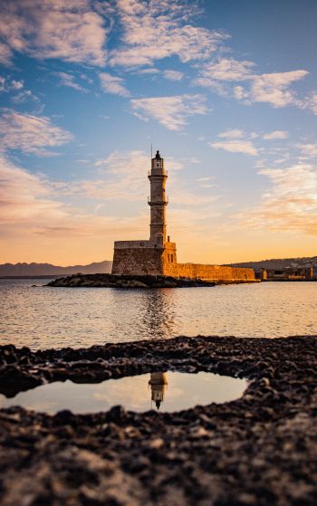 lighthouse, sea, Chania, Greece Wallpaper 1752x2800