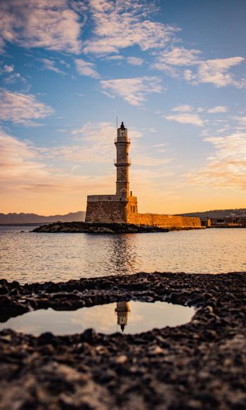lighthouse, sea, Chania, Greece Wallpaper 1200x2000