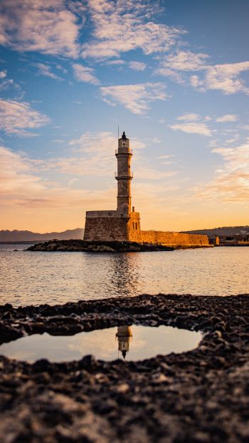 lighthouse, sea, Chania, Greece Wallpaper 640x1136