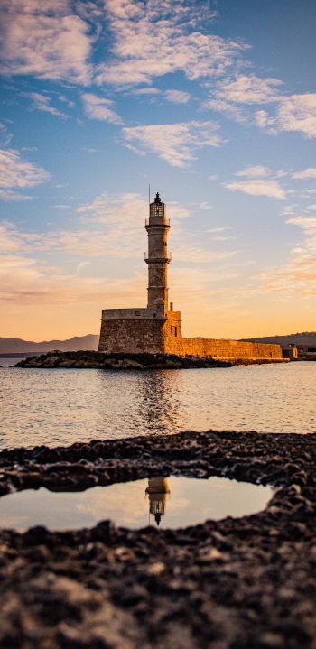 Обои 1080x2220 маяк, море, Ханья, Греция