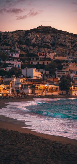Matala, Greece, sea, shore Wallpaper 1080x2280