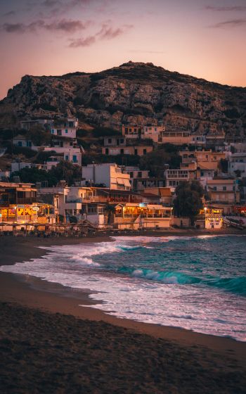 Matala, Greece, sea, shore Wallpaper 1600x2560