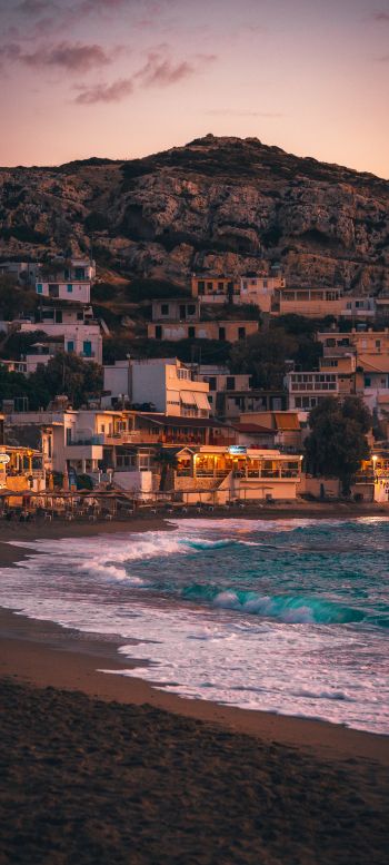 Matala, Greece, sea, shore Wallpaper 1440x3200