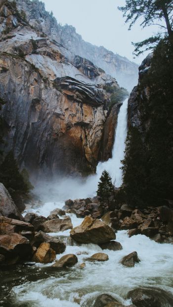 Обои 640x1136 водопад, река, камни