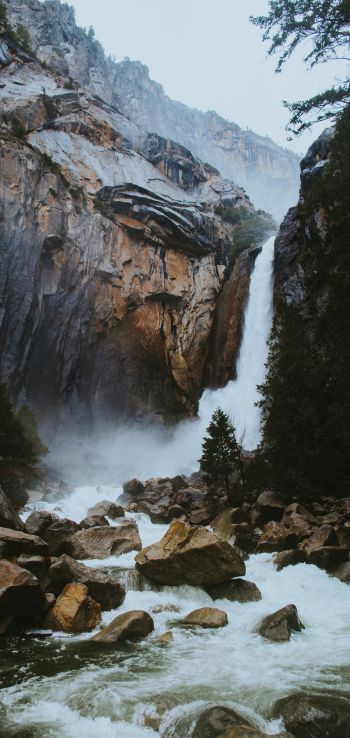 waterfall, river, stones Wallpaper 1080x2280