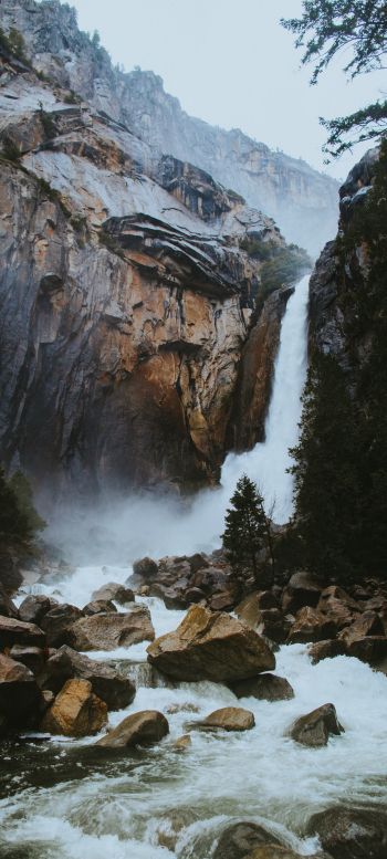 Обои 1080x2400 водопад, река, камни