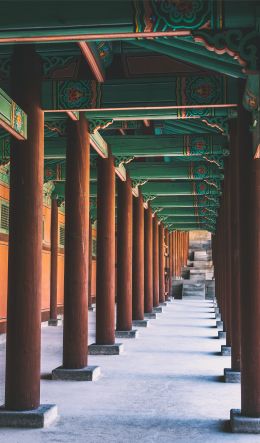 Обои 600x1024 Южная Корея, колонны, внутренний двор