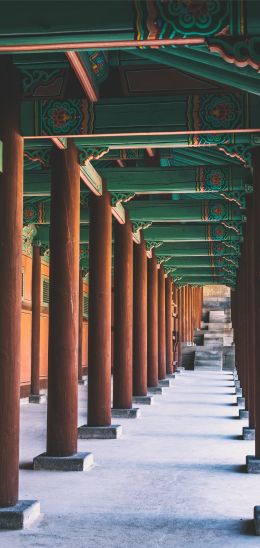 South Korea, columns, courtyard Wallpaper 720x1520