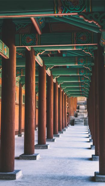 Обои 1440x2560 Южная Корея, колонны, внутренний двор