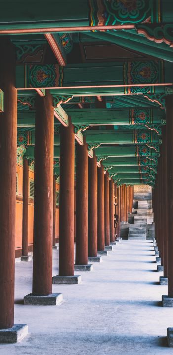 South Korea, columns, courtyard Wallpaper 1440x2960