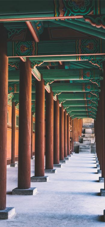 South Korea, columns, courtyard Wallpaper 1284x2778