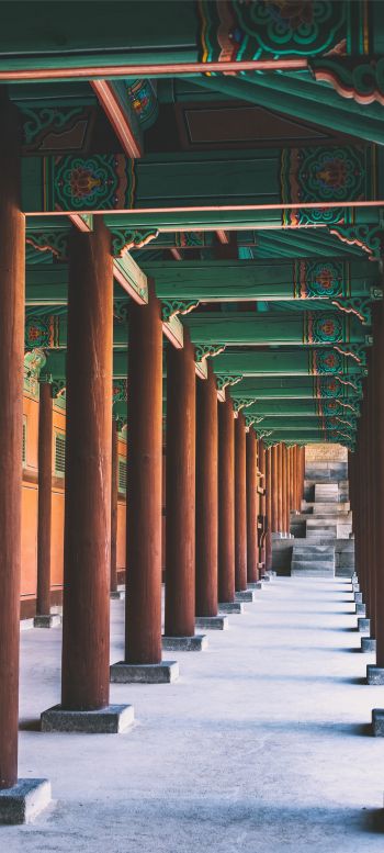 South Korea, columns, courtyard Wallpaper 720x1600