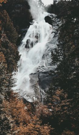 waterfall, mountains, trees Wallpaper 600x1024