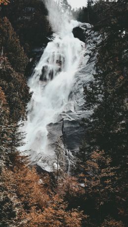waterfall, mountains, trees Wallpaper 640x1136