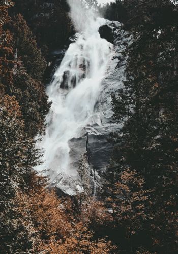 waterfall, mountains, trees Wallpaper 1668x2388