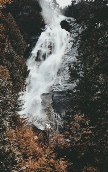 waterfall, mountains, trees Wallpaper 1752x2800