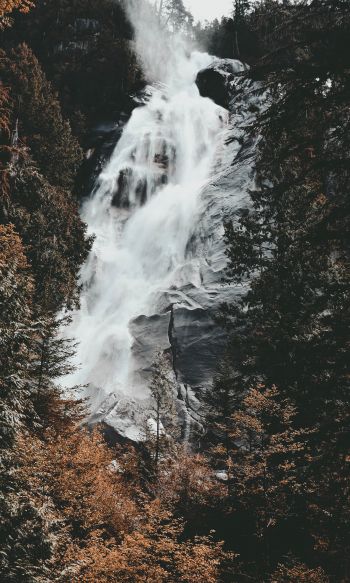 waterfall, mountains, trees Wallpaper 1200x2000