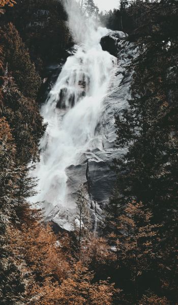 waterfall, mountains, trees Wallpaper 600x1024