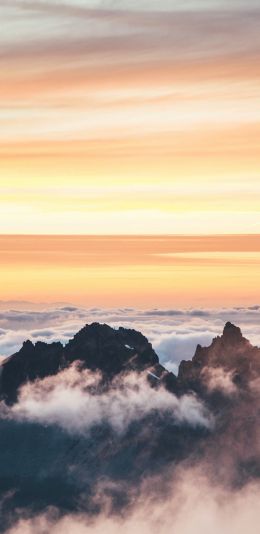 above the clouds, mountains, sky Wallpaper 1080x2220