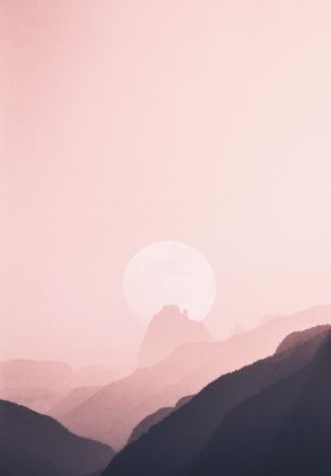 sky, mountains, pink, sun Wallpaper 1640x2360