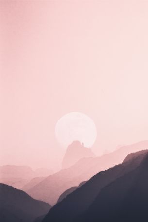 sky, mountains, pink, sun Wallpaper 3648x5472