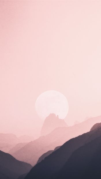 Обои 640x1136 небо, горы, розовый, солнце