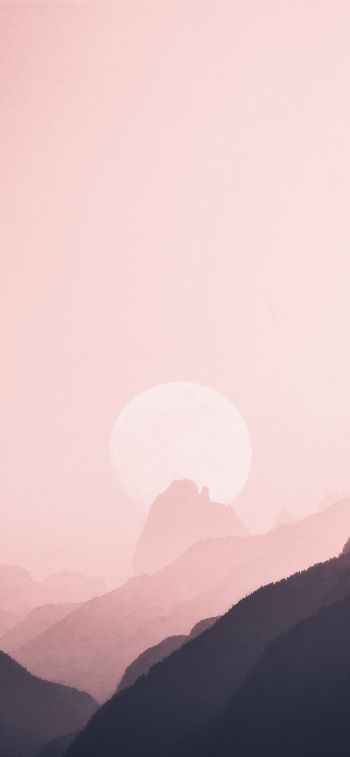 sky, mountains, pink, sun Wallpaper 1242x2688