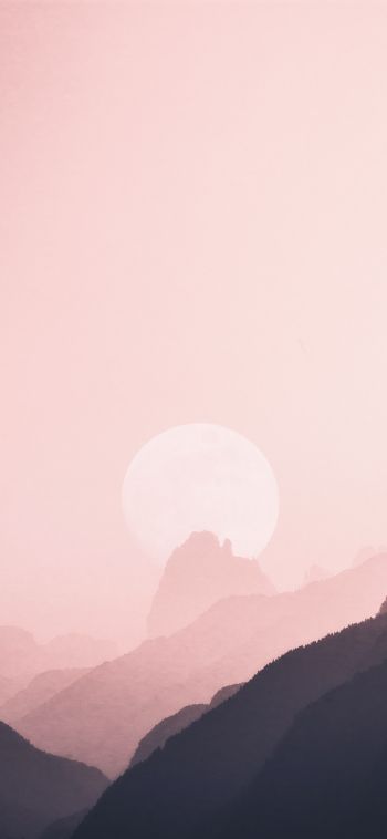 sky, mountains, pink, sun Wallpaper 1080x2340