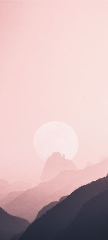 Обои 1440x3200 небо, горы, розовый, солнце