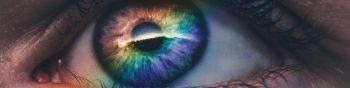 eye, rainbow, blue Wallpaper 1590x400