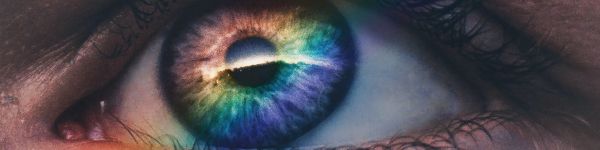 eye, rainbow, blue Wallpaper 1590x400