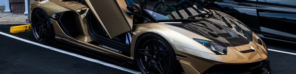 Lamborghini Aventador SVJ Roadster, sports car Wallpaper 1590x400