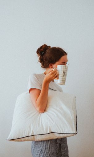 girl, pillow, mug Wallpaper 1200x2000