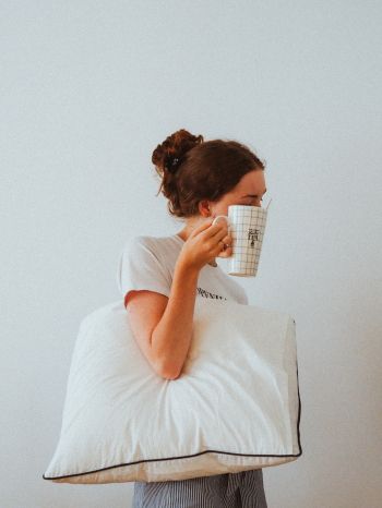 girl, pillow, mug Wallpaper 2048x2732