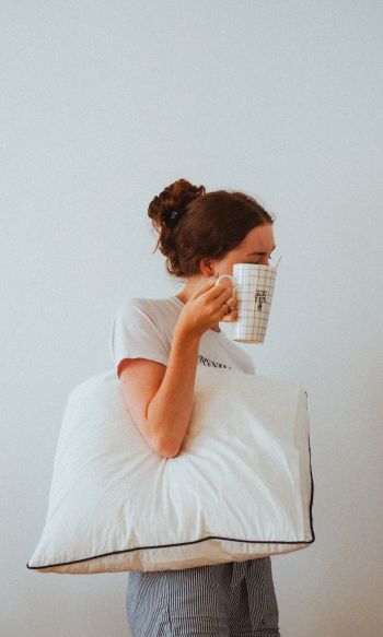 girl, pillow, mug Wallpaper 1200x2000