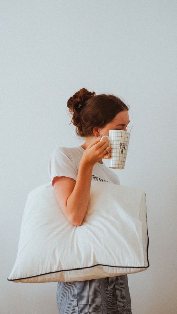 girl, pillow, mug Wallpaper 640x1136