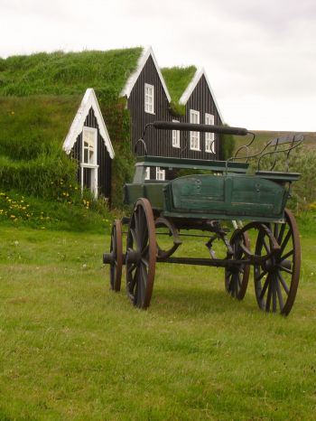 Обои 1668x2224 Исландия, зеленый, дом, телега