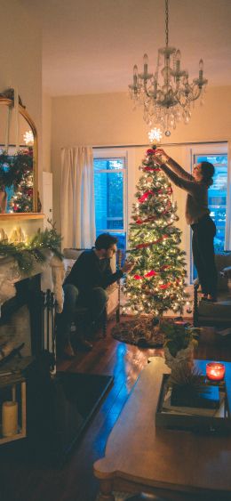 decoration, pair, Christmas tree Wallpaper 1080x2340