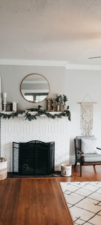 interior, fireplace, light Wallpaper 1440x3200