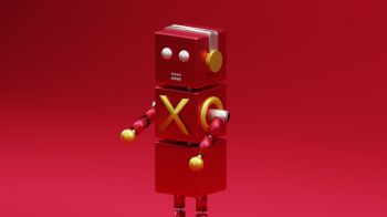 3D modeling, robot, red Wallpaper 1366x768