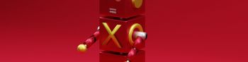 3D modeling, robot, red Wallpaper 1590x400
