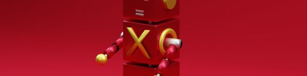 3D modeling, robot, red Wallpaper 1590x400