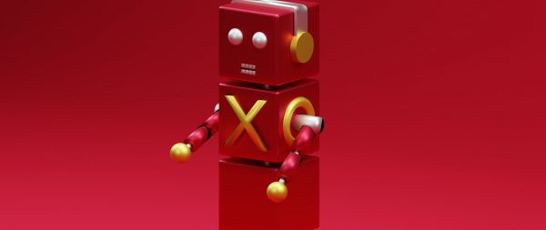3D modeling, robot, red Wallpaper 2560x1080