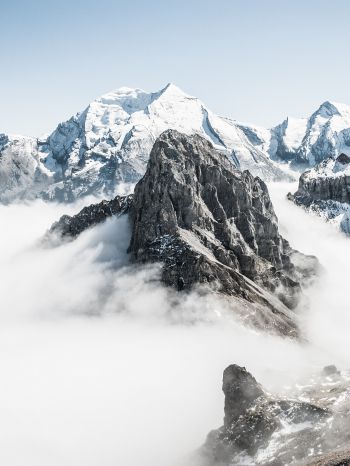 mountains, clouds, white Wallpaper 1668x2224