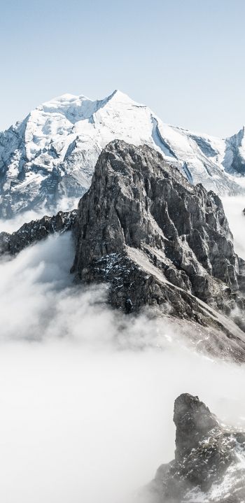 mountains, clouds, white Wallpaper 1080x2220