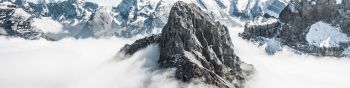 mountains, clouds, white Wallpaper 1590x400